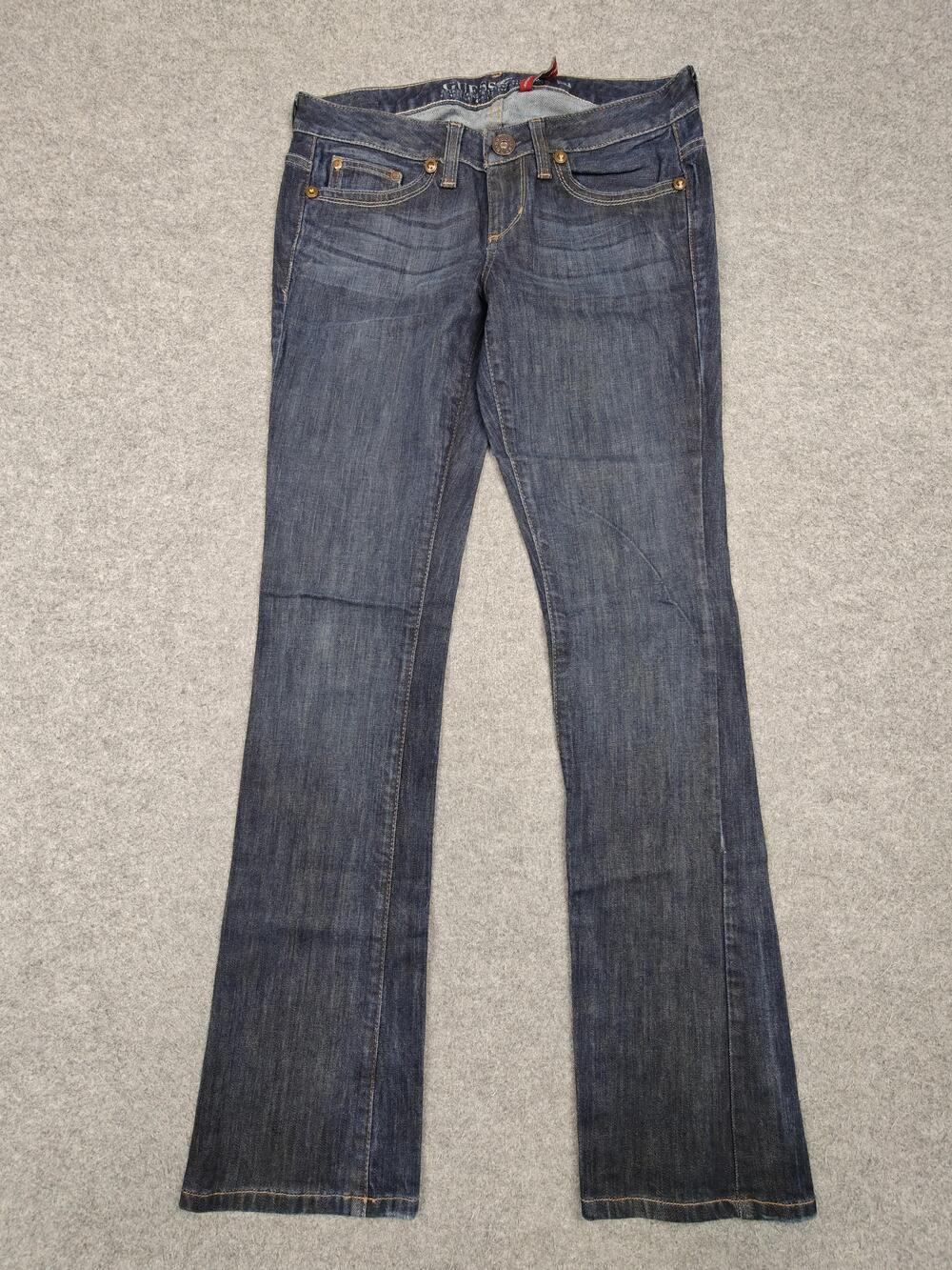 GUESS Jeans Womens 27 Blue Dark Wash Bootcut Slim Stretch Embroidered Pockets